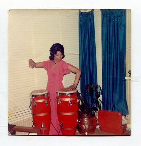 Photograph - Sylvia Motherwell Playing Bongo Drums, Melbourne, 1970s