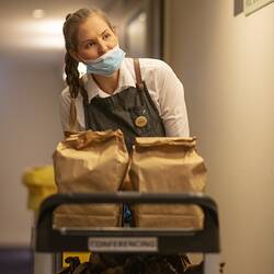 Digital Photograph - Women Delivering Food, Hotel Quarantine, Novotel on Collins, Melbourne, 13 May 2020