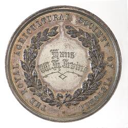 Medal - Royal Agricultural Society of Victoria, Second Prize, Victoria, Australia, 1892