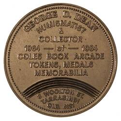 Medal - George D. Dean, Numismatist and Collector, 1984 AD