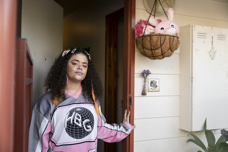Public Housing Resident Mini Miller Stands by their Doorway During the COVID-19 Pandemic, Collingwood, Victoria, 18 May 2020