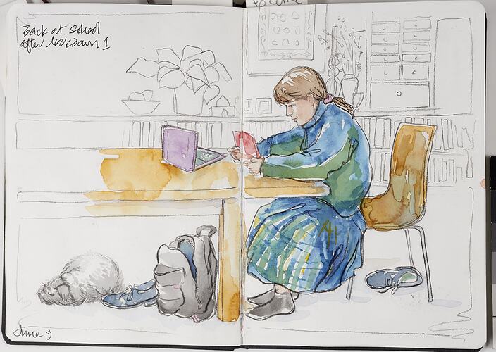 Sketch Of Teenager Participating in Online School Class During COVID-19, Barwon Heads, 2020