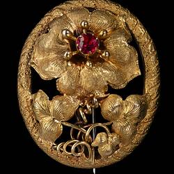 Brooch - Large Flower, Gold & Red Paste, Lamborn & Wagner, Melbourne, Victoria, circa 1880