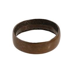 Wedding band made from a penny coin. Inscriptions on inside of band.