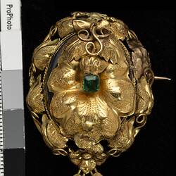 Brooch - Lamborn & Wagner, Demi-Parure, Gold & Green Paste, Melbourne, Victoria, 1875