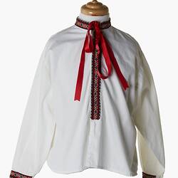 Shirt - Male Child's, White Cotton With Embroidered Trim, Katerina Senjov, Melbourne, 1963