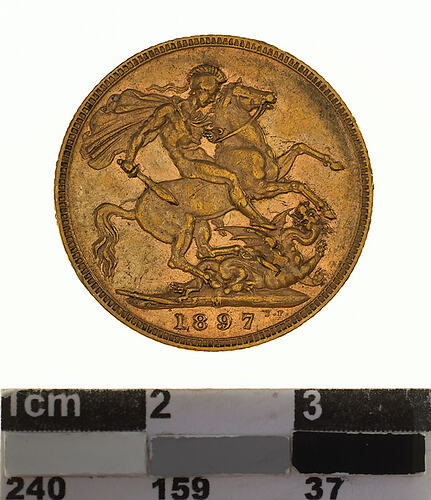 Coin - Sovereign, Victoria, Australia, 1897, photographed by Museums Victoria