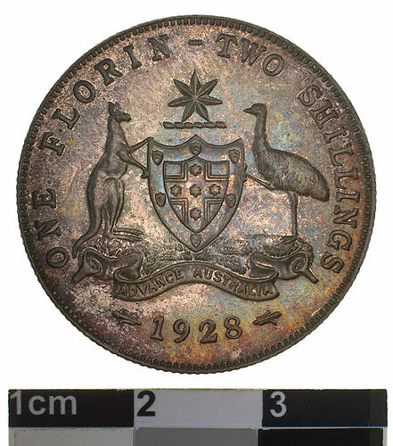 Proof Coin - Florin (2 Shillings), Australia, 1928, photographed by Museums Victoria