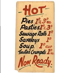 Retail Sign - Hot Food Menu, Old Lolly Shop, Carlton North, circa 1955-1966