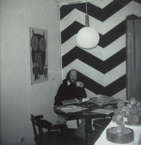 Digital Photograph - Man Drinking Coffee in Newly Decorated Dining Room, Ferntree Gully, 1973