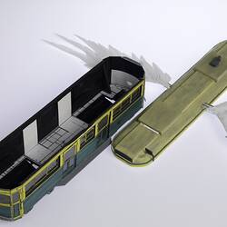Flying tram model with roof and wings