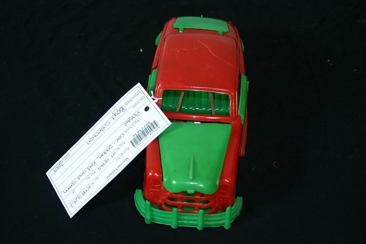 Car - Sedan, Red and Green Plastic, circa 1950s