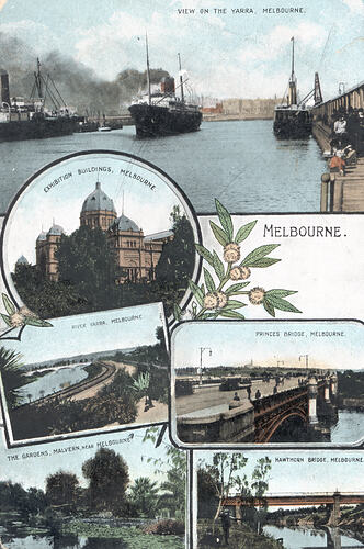 Postcard - Exhibition Building & Views of Melbourne, Valentine's Series, Melbourne, circa 1915