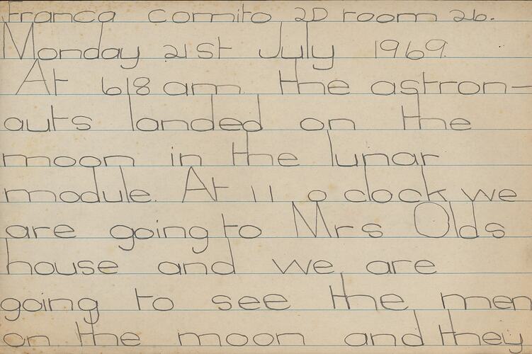 Student Work - Moon Landing, Franca Comito, Altona Primary School, 21 Jul 1969