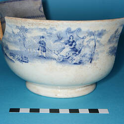 Medium Bowl - Whiteware, Blue transfer-printed, Scenic pattern,1805- (Fragment, Flawed)