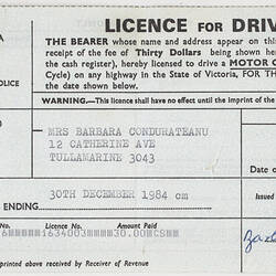 Driver's Licence - Barbara Condorateanu, 1984