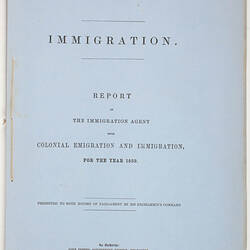 Victorian Parliamentary Paper - 'Immigration', 1859