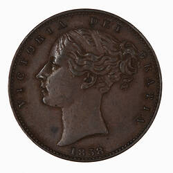 Coin - Farthing, Queen Victoria, Great Britain, 1858 (Obverse)