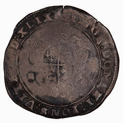 Coin, round, Garnished oval Royal shield, quartered with the arms of England and France; text around.
