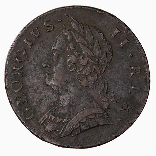 Coin - Halfpenny, George II, Great Britain, 1747 (Obverse)