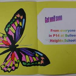 Greeting Card - Bulleen Heights School, to Alfred Hospital Burns Unit, Yellow with Computer-aided Message, 2009