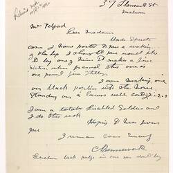 Letter - Unknown to Mrs Telford, Phar Lap's Death, 1932