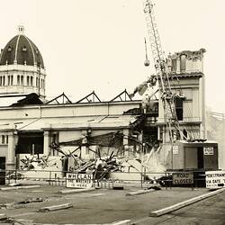 Photograph - Demolition of East Tower of Royale Ballroom, Exhibition Building, Melbourne, 1979