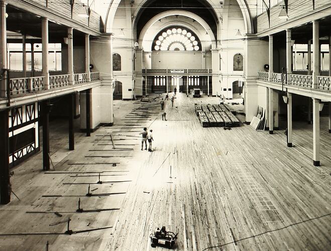 Photograph - Programme '84, Timber Floor Replacement in the Great Hall, Royal Exhibition Buildings, 14 Jan 1984