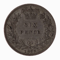 Coin - Sixpence, Queen Victoria, Great Britain, 1877 (Reverse)