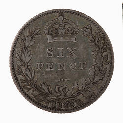 Coin - Sixpence, Queen Victoria, Great Britain, 1890 (Reverse)