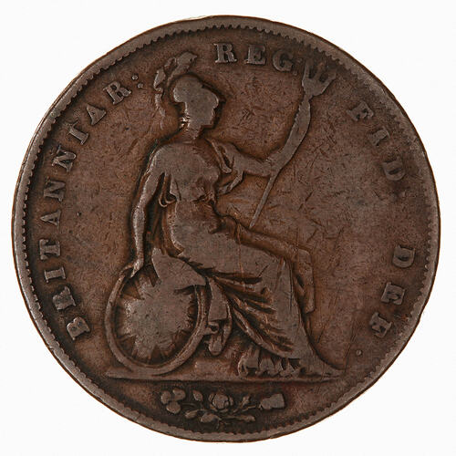 Coin - Penny, Queen Victoria, Great Britain, 1845 (Reverse)