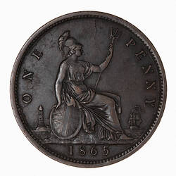 Coin - Penny, Queen Victoria, Great Britain, 1865 (Reverse)