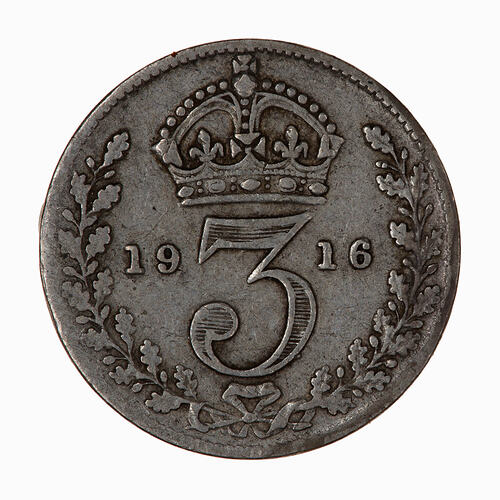 Coin - Threepence, George V, Great Britain, 1916 (Reverse)