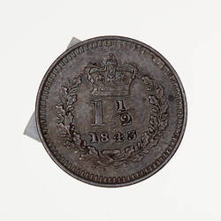 Coin - Three-Halfpence, Queen Victoria, Great Britain, 1843 (Reverse)
