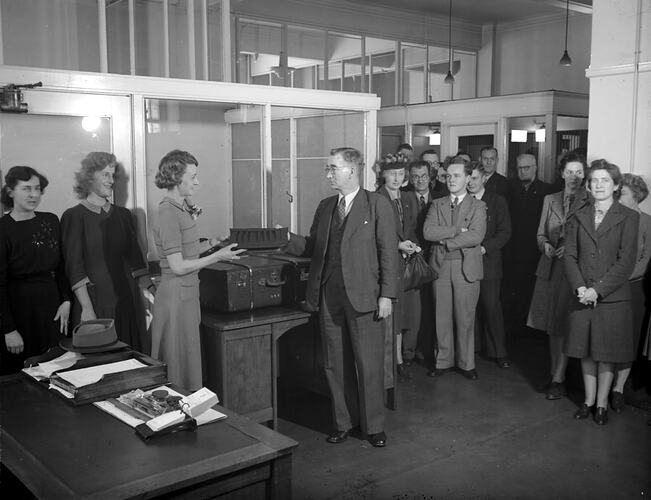[An office presentation to Miss B. Macartney, State Electricity Commission of Victoria, William Street, Melbourne, October 1946.]