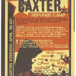 Colored Baxter 2003 Refugee Camp poster.