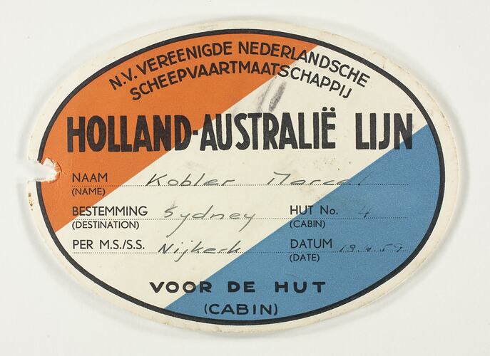 Baggage Label - Holland Australia Line, Nijkerk, Cabin