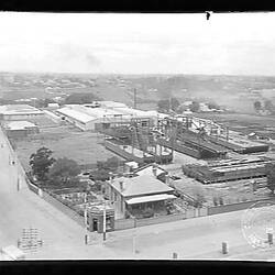 Glass Negative - Chas Ruwolt Pty Ltd, Factory Site with Dredges Under Construction, Richmond, 1918