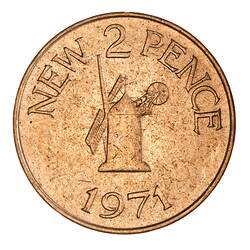 Coin - 2 Pence, Guernsey, Channel Islands, 1971