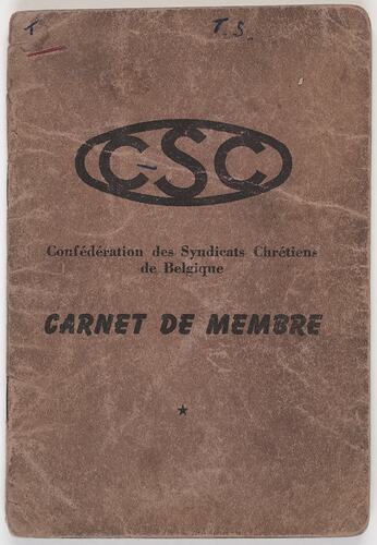Membership Card - Confederation of Christian Trade Unions of Belgium, Issued to Sandor Tokai, 1957