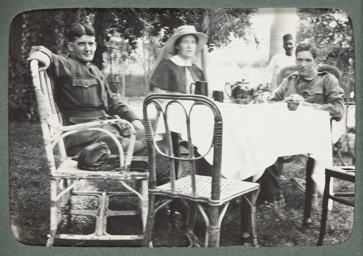 World War I, Two Soldiers & Nurse at Table, Egypt, 1915-1917