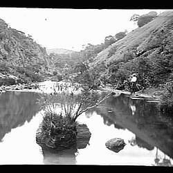 Glass Negative - Man Fishing in River Gorge, by A.J. Campbell, Queensland, circa 1900