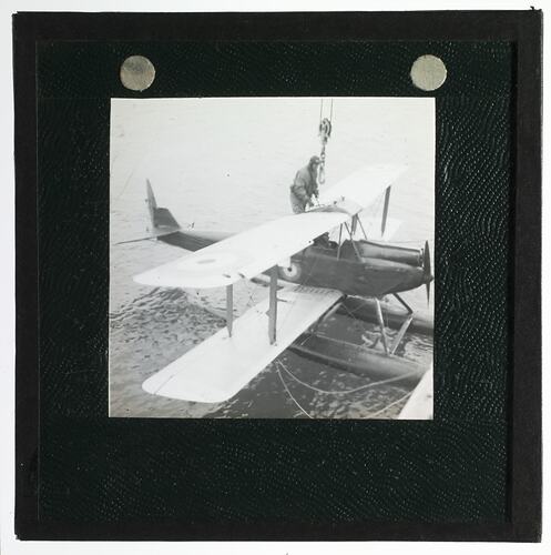 Lantern Slide - Eric Douglas & Gipsy Moth Seaplane A7-55, Ellsworth Relief Expedition, Antarctica, 13 Jan 1936