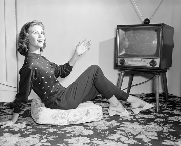 Negative - Woman with Television, Melbourne, Victoria, 1958