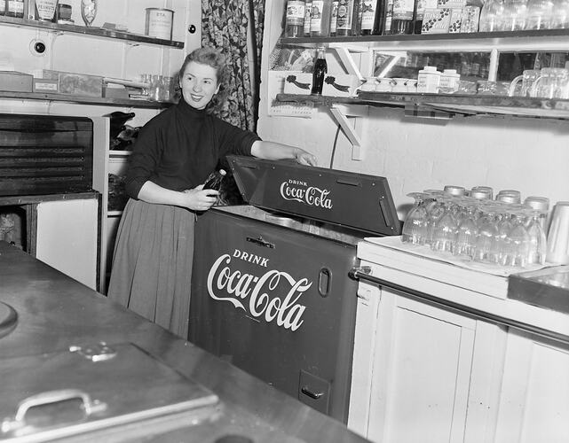 Negative - Coca-Cola, Woman Modelling a Refrigerator, Victoria, Oct 1953