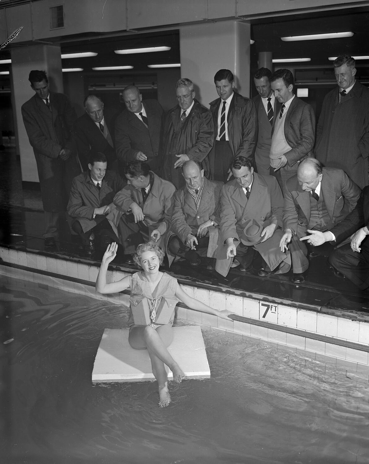 Negative Life Jacket Demonstration, City Baths, Melbourne, Victoria, 1958