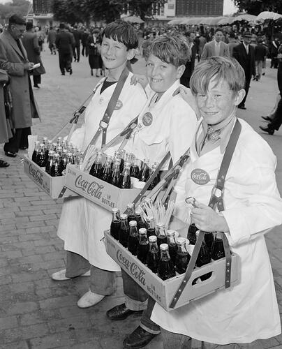 Coca-Cola, Children Selling Coke at Flemington Racecourse, Flemington, Victoria, Nov 1954