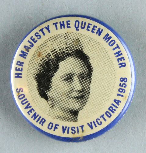 Badge - 'Her Majesty The Queen Mother Souvenir Visit', Victoria, 1958