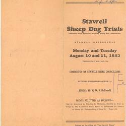 Program - 'Sheep Dog Trials', Stawell, 1953