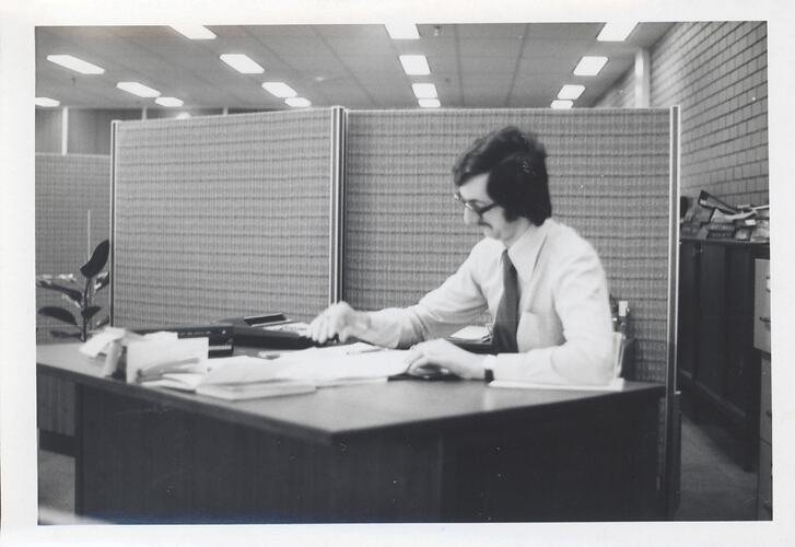 Photograph - Kodak Australasia Pty Ltd, Man Reading at Office Desk, Building 8, Coburg, 1966